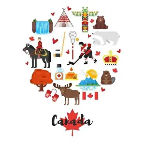 Vector flat style set of Canadian national cultural symbols