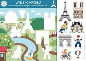 Eiffel Tower Prints: Vector France cut and glue activity