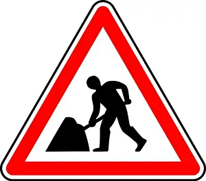Uneven Prints: Vector graphic of a uk road works ahead road sign