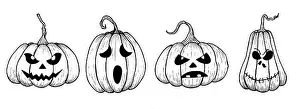 Frightening Prints: Vector halloween scary pumpkins with black eyes