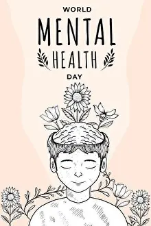 Hand Drawn Vector Vectors Prints: vector hand drawn world mental health day vertical banner