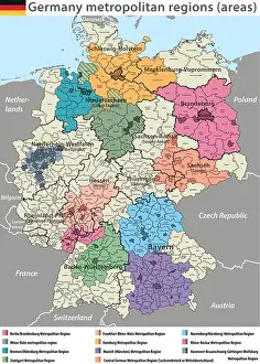 Nuremberg Prints: vector high detailed map of Germany metropolitan regions (areas)