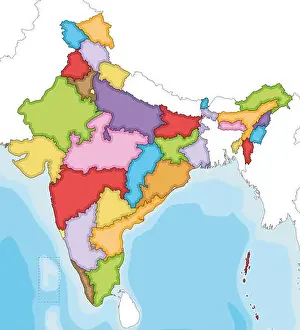 Gujarat Prints: Vector illustrated blank map of India with states and territories and administrative divisions