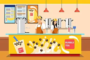 Desserts Prints: A vector illustration of Bubble Tea Boba Store Small Business
