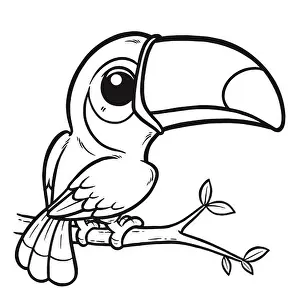 Toucan Prints: Vector illustration of Cartoon Hornbill - Coloring book for kids