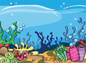 Anemone Prints: A vector illustration of cartoon marine underwater scene