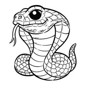 Viper Prints: Vector Illustration of Cartoon Snake - Coloring book for kids. King cobra