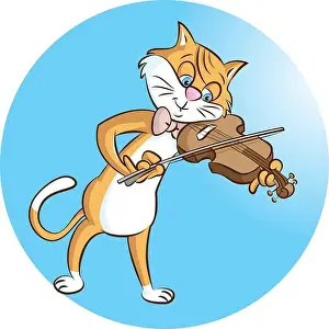 vector illustration of cat playing violin on blue background
