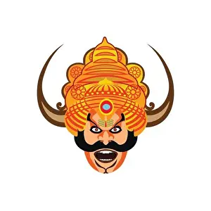 Vector Illustration of demon, the ravana having horn and realistic face