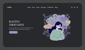 Panic Prints: Vector illustration featuring a woman overwhelmed by chaotic thoughts and emotions