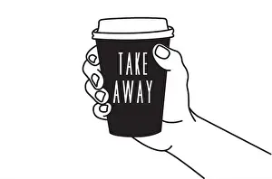 Coffee Cup Prints: Vector illustration of a hand holding a cup of coffee to takeaway
