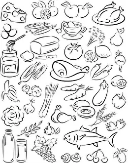 Eggplant Prints: vector illustration of healthy food collection in line art food