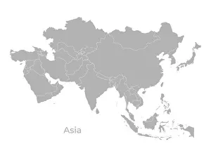 South Korea Prints: Vector Illustration Map of the Asian Continent with Country Borders