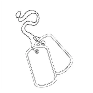 Bead Prints: Vector illustration military blank identity tag outline drawing thin line