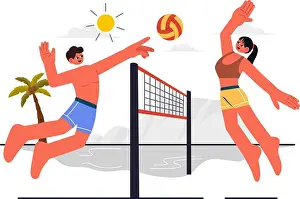 Active Prints: Vector Illustration of a Player Playing Beach Volleyball on Sandy Terrain during Summer