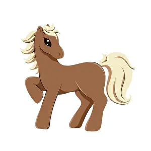 Vector illustration of purebreed flaxen chestnut horse in cartoon style isolated on white