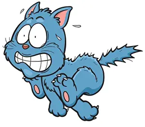 Frightened Prints: Vector illustration of scared cartoon cat
