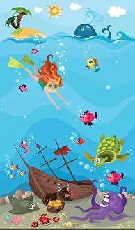 Childlike Prints: vector illustration of a sea life