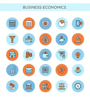 Wallet Prints: Vector illustration set of line icons of business and economics