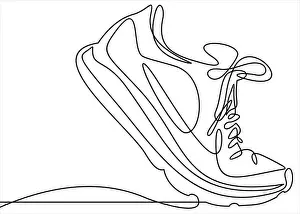 Sneakers Prints: Vector illustration of sneakers. Sports shoes in a line style. Continuous one line