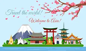 Sky Tower Prints: Vector illustration travel concept of Asia traveling