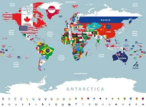 South Korea Prints: vector illustration of world map jointed with national flags