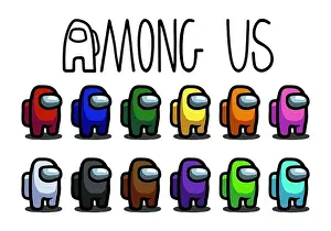 Vector images of colorful characters and heroes from the video game Among Us