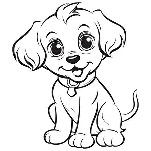 Continuous Prints: Vector isolated cute cartoon little puppy, black line outline drawing