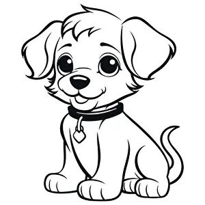 Continuous Prints: Vector isolated cute cartoon little puppy, black line outline drawing
