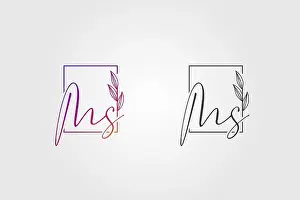 Guarantee Prints: vector logo signature combination letter M isolated rectangle with leaves and flower ahead