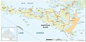 Lake Huron Prints: Vector map of the Canadian island of Manitoulin in Lake Huron, Ontario, Canada