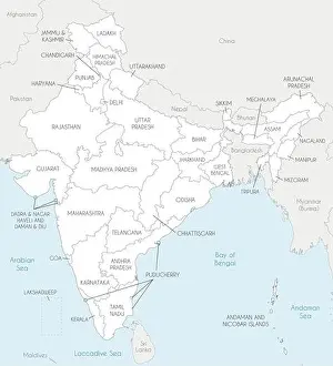 Gujarat Prints: Vector map of India with states and territories and administrative divisions