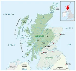 Lowlands Prints: Vector map of the Scottish highlands, United Kingdom