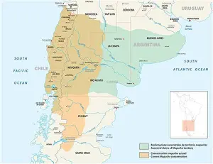 Uruguay Prints: vector map settlement area of the indigenous people of the Mapuche in Chile and Argentina
