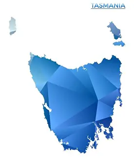 Polygonal Prints: Vector polygonal Tasmania map. Vibrant geometric island in low poly style