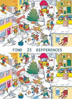 Quiz Prints: Vector puzzle with a city street before Christmas