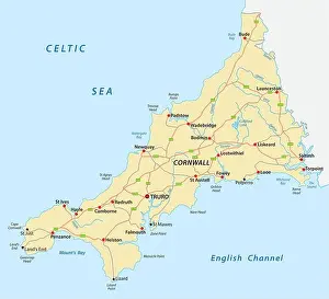 English River Prints: a vector road map of cornwall united kingdom