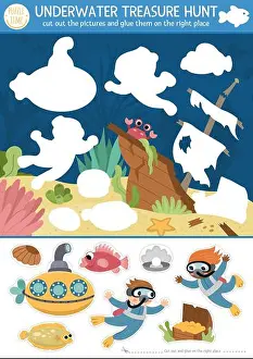 Crab Prints: Vector under the sea cut and glue activity