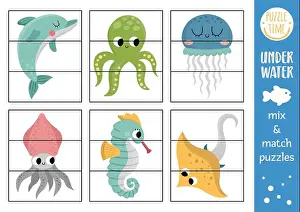 Under The Sea Prints: Vector under the sea mix and match puzzle with cute characters