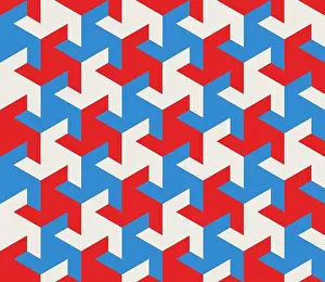Tracery Prints: Vector Seamless Geometric Triangle Tessellation Blue Red White Shapes Tiling Pattern
