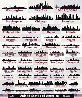 vector set of United States cities skylines silhouettes