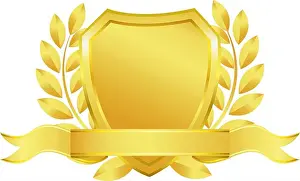 Garland Prints: vector shield design with plant and decoration golden