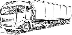 Trucker Prints: Vector Sketch Drawing Illustration of Truck