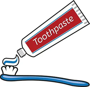 Dentistry Prints: vector toothbrush and toothpaste tube drawing isolated on white background