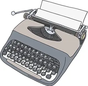 Scribe Prints: The vectorized hand drawing of a retro sutcase typewriter