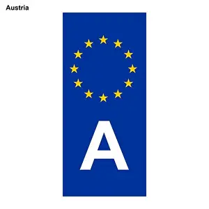 Registration Prints: Vehicle registration plates of Austria. EU country identifier. blue band on license plates