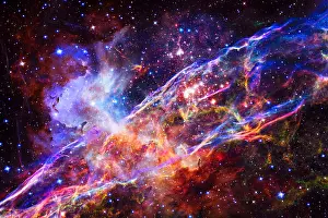 Glow Prints: Veil nebula in outer space. Elements of this Image Furnished by NASA