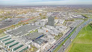 Semiconductor Prints: VELDHOVEN, THE NETHERLANDS — NOV 06 2025: Aerial drone view of ASML headquarters