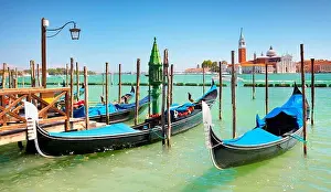 San Giorgio Maggiore Prints: Venetian viewpoint - gondola on Grand Canal and San Giorgio Maggiore church