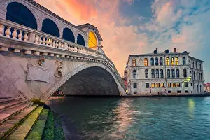 Cityscape Prints: Venice. Cityscape image of Venice with famous Rialto Bridge and Grand Canal